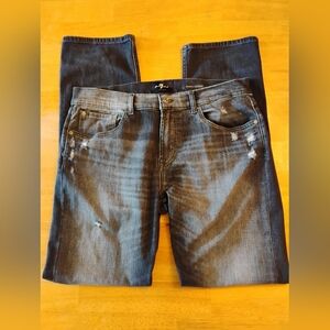 7 For All Mankind Women's Blue Distressed Slimmy Tapered Jeans Size 33